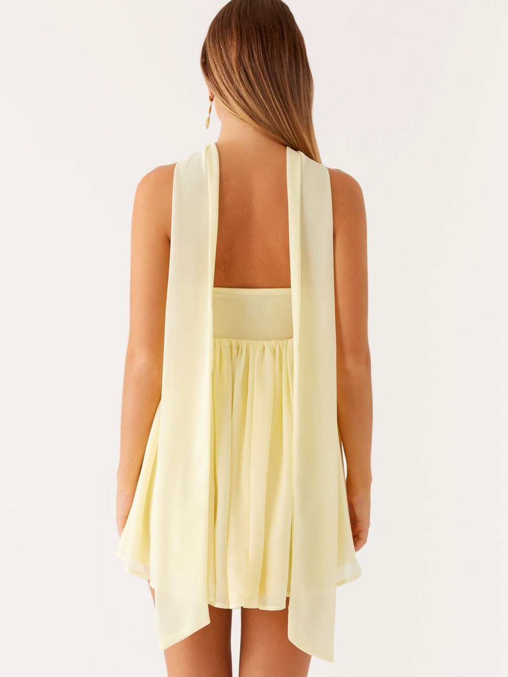 Peppermayo Saturn Mini Dress - Strapless Empire Waist Yellow Chiffon Dress - Picture 3 of 6
